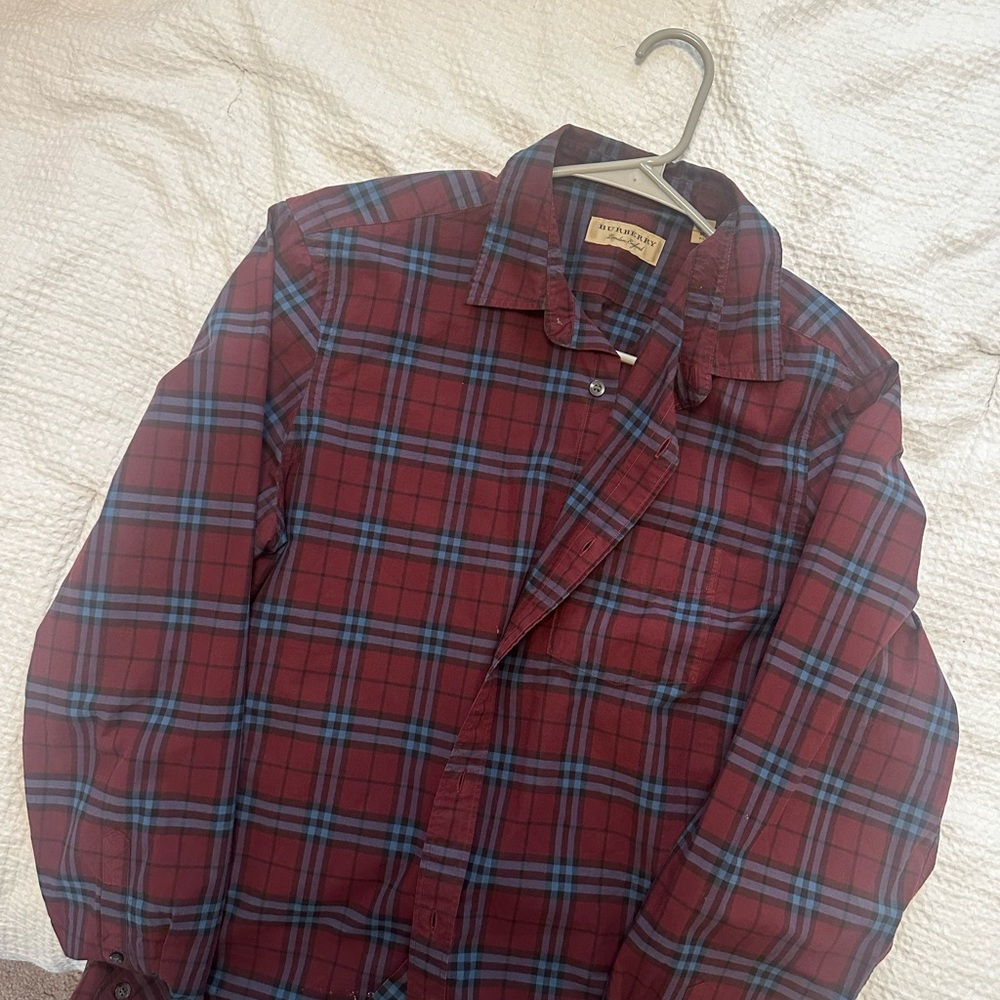 Burberry Men's Red and Blue Plaid Shirt Jacket